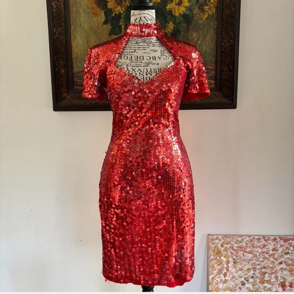 Vintage Red Sequin Party Dress